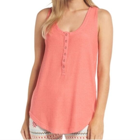 Make + Model Tank Top S Flannel Sleep Coral Ribbed Racerback - Picture 1 of 9